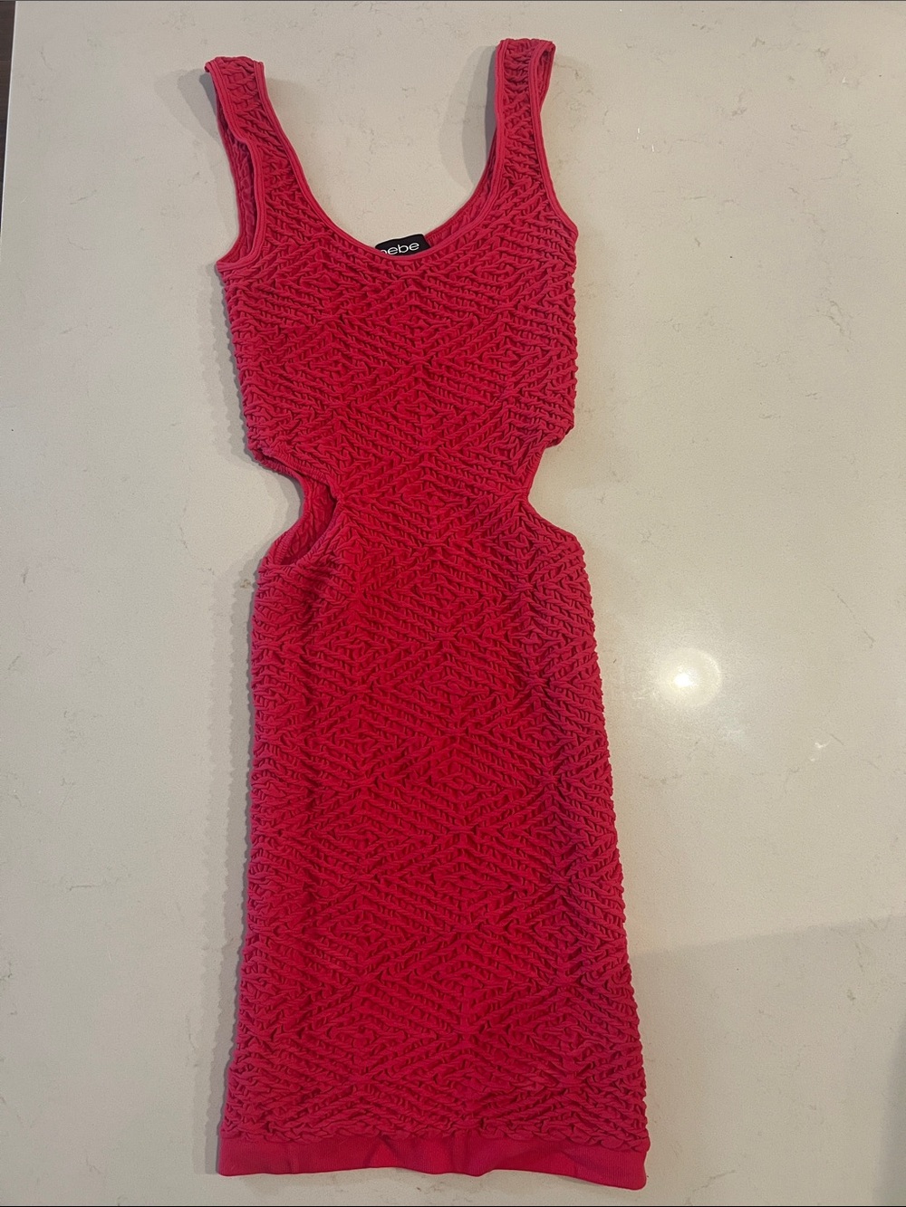bebe Hot Pink Textured Cutout Midi Dress